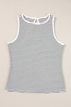 White Striped Print Ribbed Knit Sleeveless Top