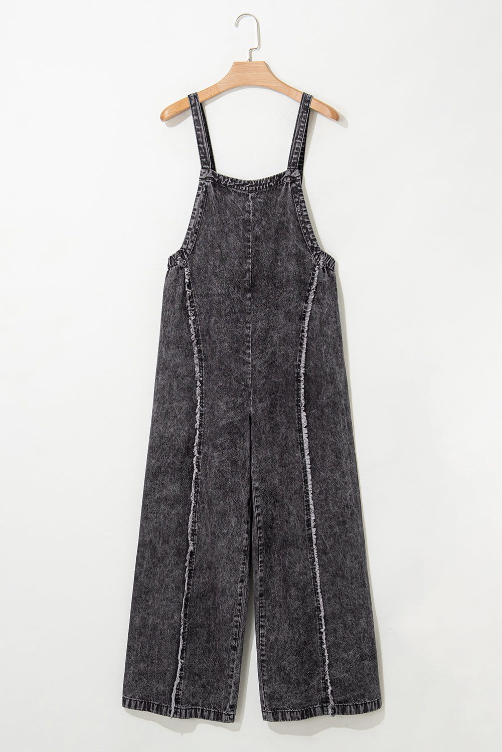 Beau Blue Light Wash Frayed Exposed Seam Wide Leg Denim Overall