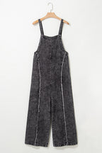 Beau Blue Light Wash Frayed Exposed Seam Wide Leg Denim Overall