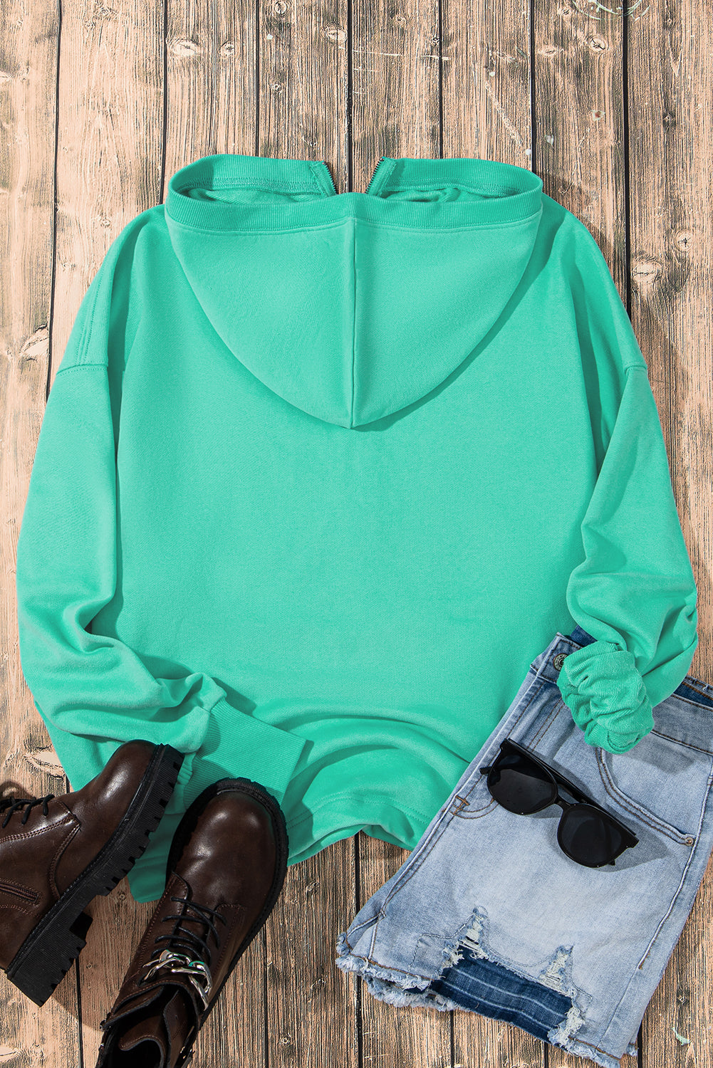 Parchment Solid Kangaroo Pocket Half Zipper Oversized Hoodie