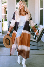 Multicolor Tie Dye Colorblock Button Down Maxi Kimono