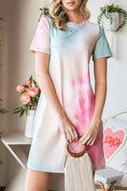 Multicolor Tie Dye Oversized Slit Tee Dress