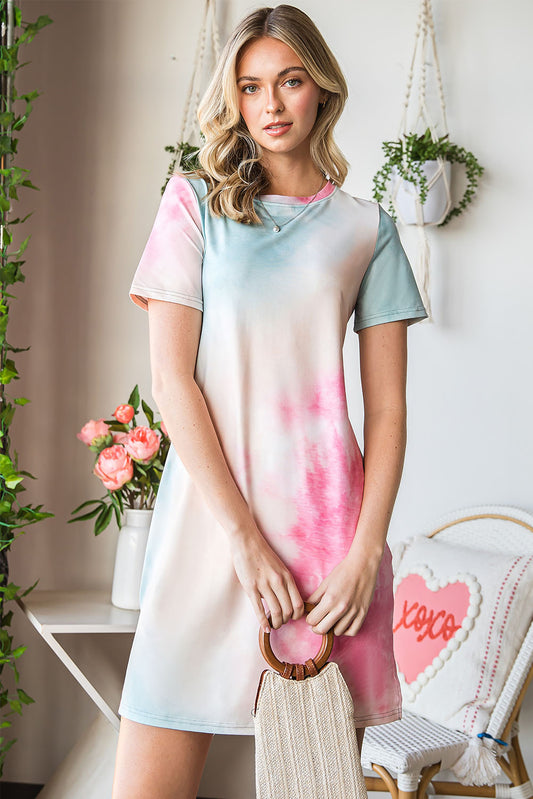 Multicolor Tie Dye Oversized Slit Tee Dress