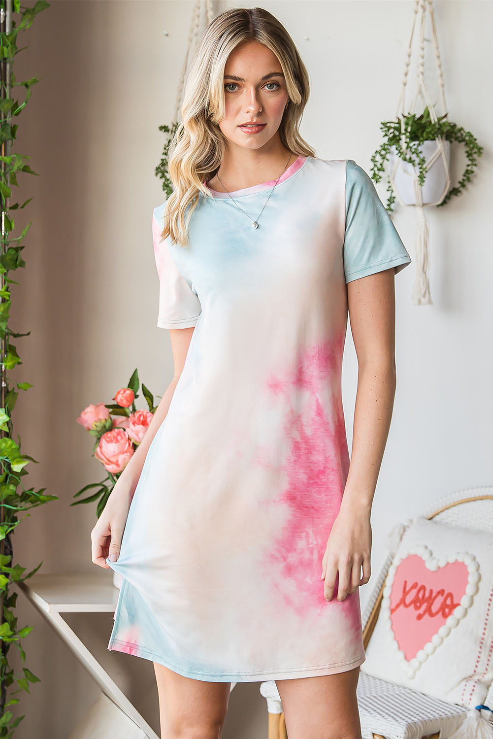 Multicolor Tie Dye Oversized Slit Tee Dress