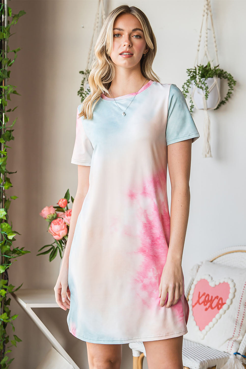 Multicolor Tie Dye Oversized Slit Tee Dress