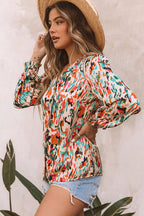 Multicolor V Neck Abstract Print Long Sleeve Shirt