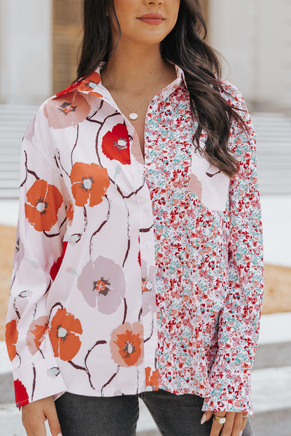 Floral Patchwork Buttoned Shirt with Pocket