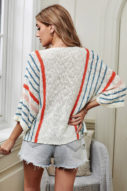 Wide Sleeve Striped Beach Sweater