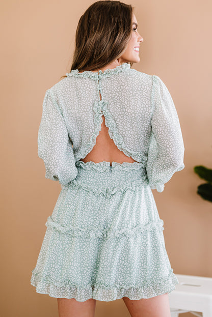 Ruffle Detailing Open Back Floral Dress