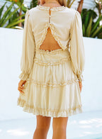 V Neck Ruffle Detailing Open Back Dress