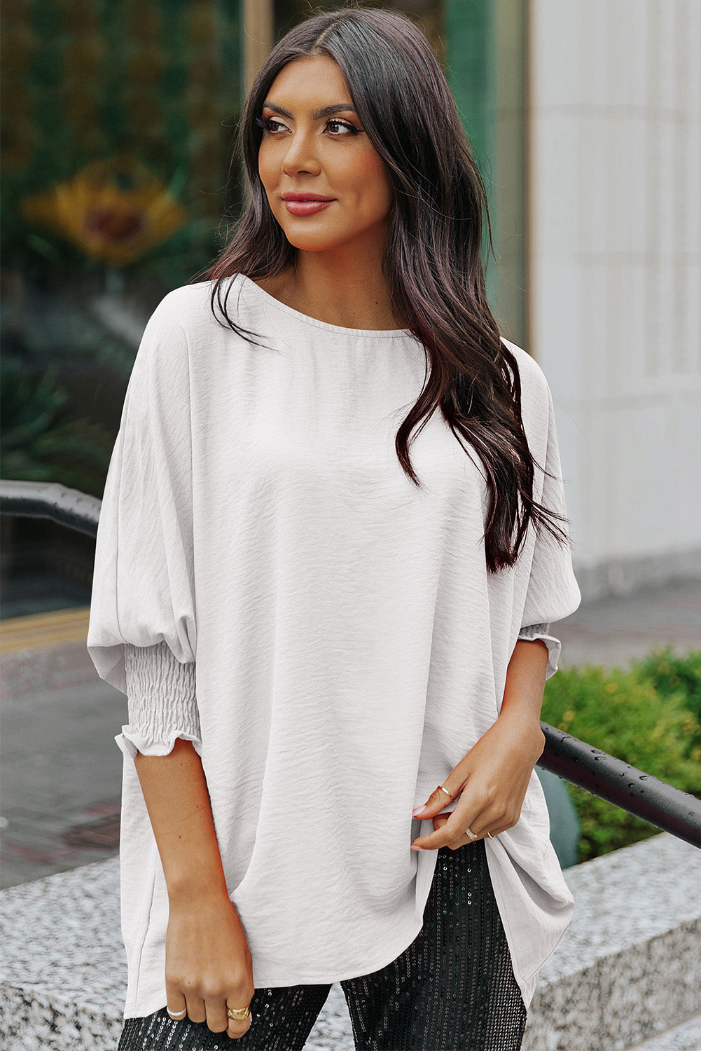 Smocked Wrist Shift Top