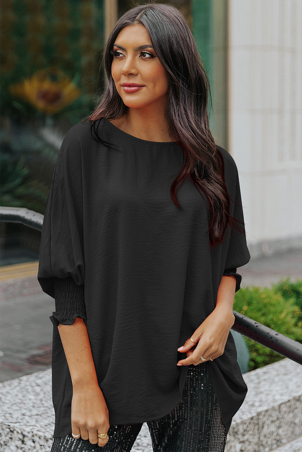Smocked Wrist Shift Top