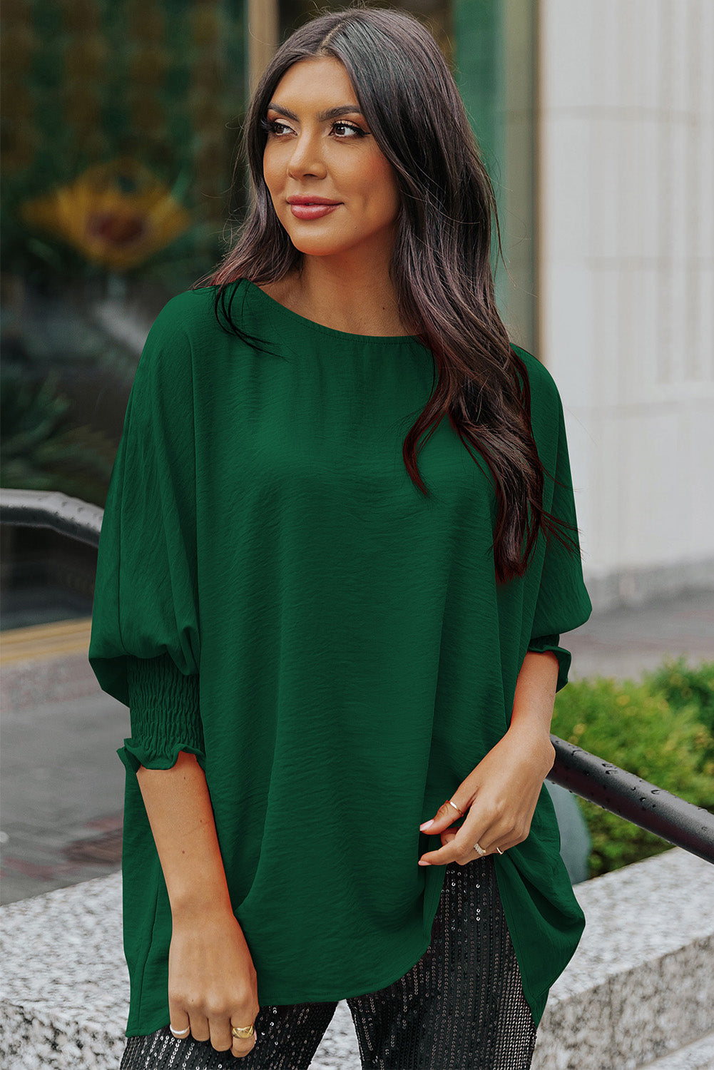 Smocked Wrist Shift Top