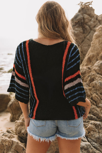 Wide Sleeve Striped Beach Sweater