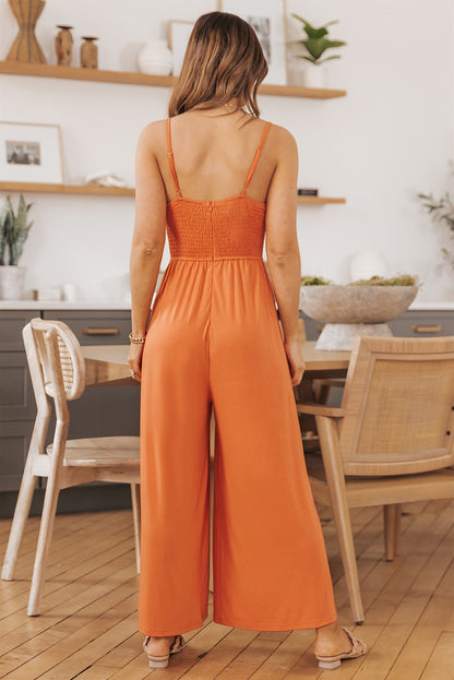 Cut-out Spaghetti Strap Wide Leg Jumpsuit