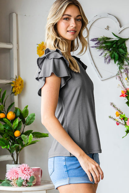 Plain Tiered Ruffled Short Sleeve T Shirt