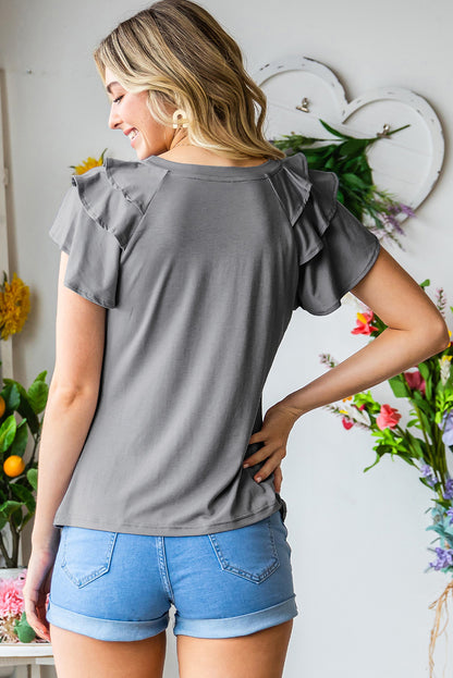 Plain Tiered Ruffled Short Sleeve T Shirt