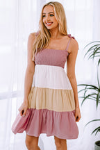 Multicolor Smocked Color Block Sleeveless Mini Dress
