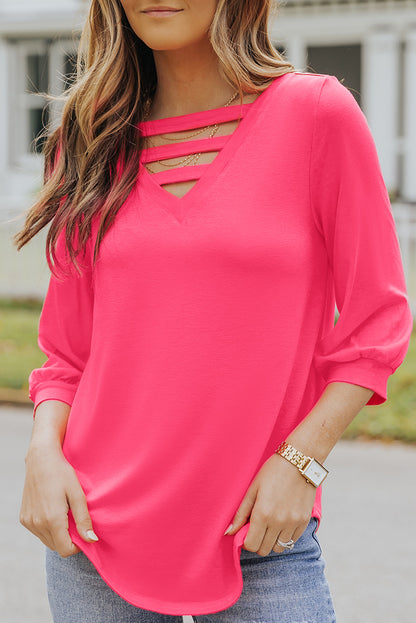 Strappy V Neck Long Sleeve Top