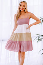 Multicolor Smocked Color Block Sleeveless Mini Dress