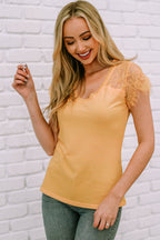 Lace Crochet Short Sleeve U Neck T Shirt