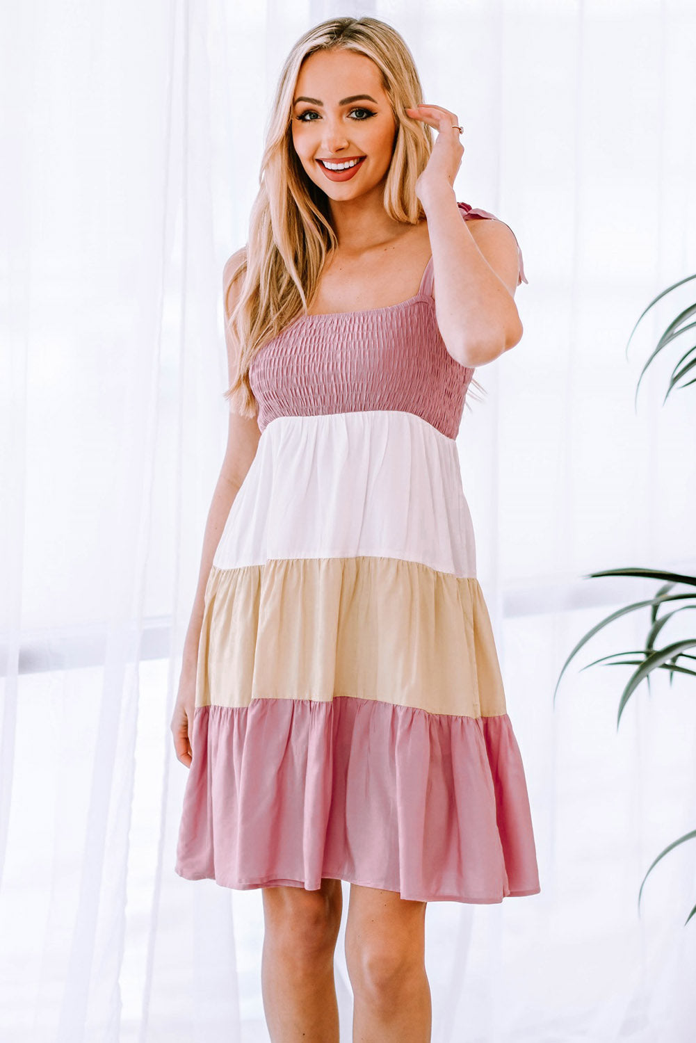 Multicolor Smocked Color Block Sleeveless Mini Dress