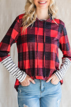 Christmas Plaid Striped Patchwork Drawstring Hoodie