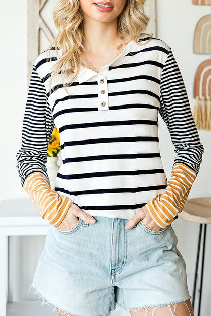 Long Sleeve Stripe Button Henley Top