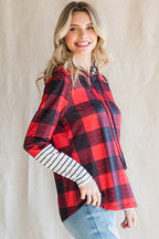 Christmas Plaid Striped Patchwork Drawstring Hoodie