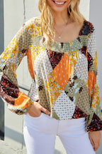 Square Neck Mixed Print Blouse