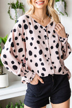 Button Frill Cuffs Oversize Puff Sleeve Blouse