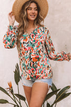 Multicolor V Neck Abstract Print Long Sleeve Shirt