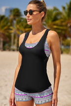 Multicolor Sports Bra Tankini Swimsuit with Black Vest
