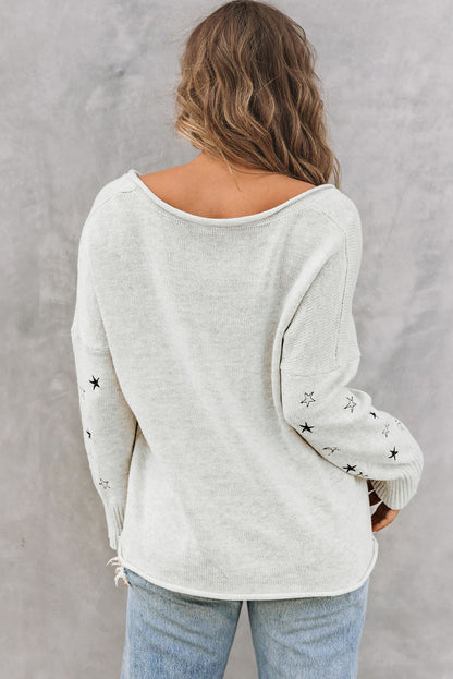 Mini Starfish Embroidery Lightweight Knit Sweater