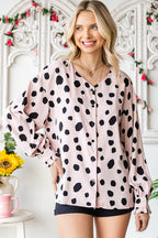 Button Frill Cuffs Oversize Puff Sleeve Blouse