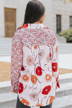 Floral Patchwork Buttoned Shirt with Pocket