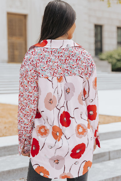 Floral Patchwork Buttoned Shirt with Pocket