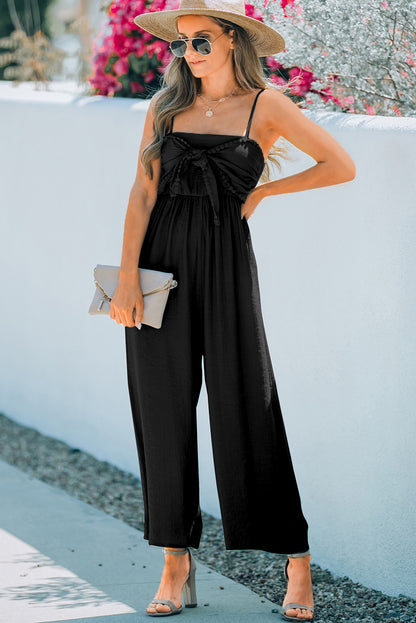 Front Knot Smocked Back Spaghetti Straps Jumpsuit