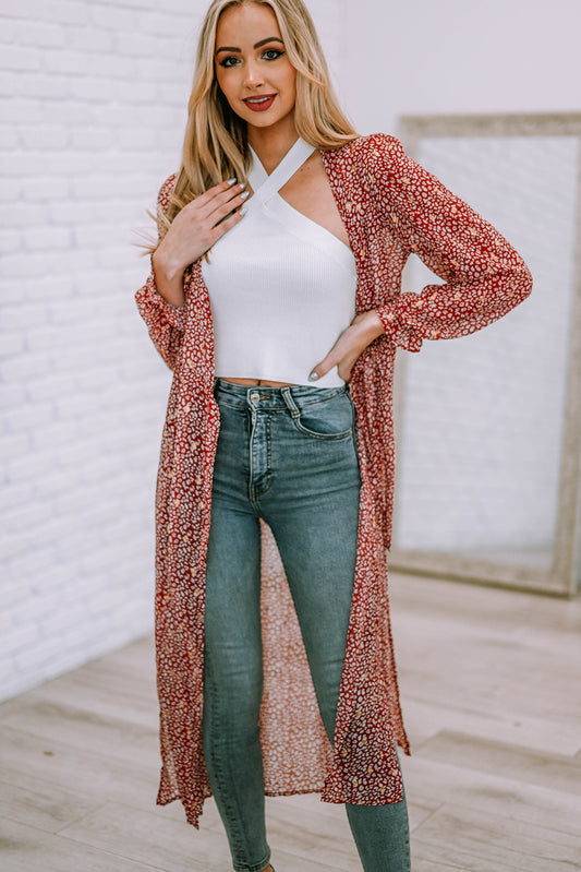 Dotted Print Tie Waist Long Cover Up