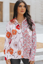 Floral Patchwork Buttoned Shirt with Pocket