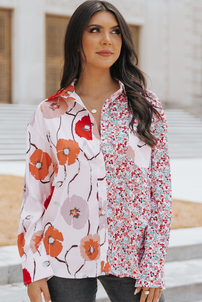 Floral Patchwork Buttoned Shirt with Pocket