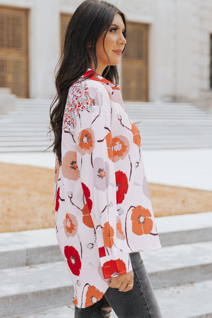 Floral Patchwork Buttoned Shirt with Pocket