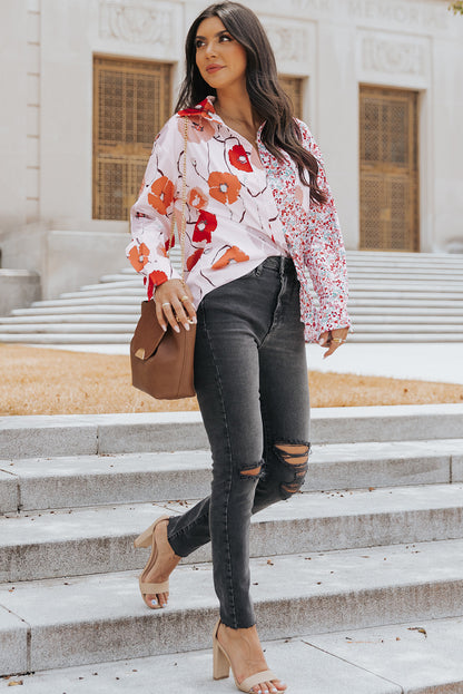 Floral Patchwork Buttoned Shirt with Pocket