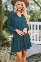 V Neck Long Sleeve Ruffle Tiered Mini Dress