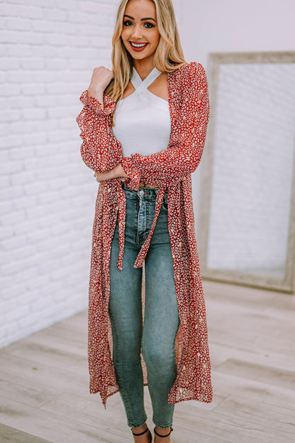 Dotted Print Tie Waist Long Cover Up