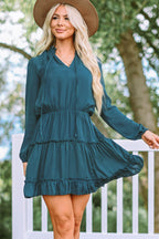 V Neck Long Sleeve Ruffle Tiered Mini Dress