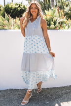 Abstract Print Split Neck Sleeveless Maxi Dress