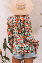 Multicolor V Neck Abstract Print Long Sleeve Shirt