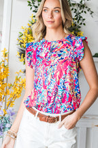 Floral Print Tank Top with Ruffles