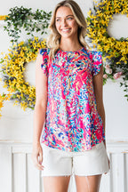 Floral Print Tank Top with Ruffles
